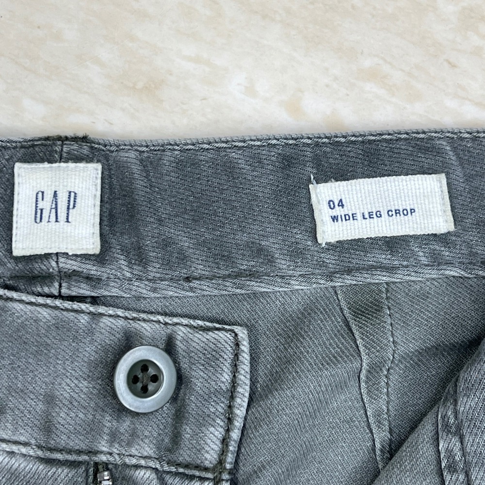 GAP Womens Size 4 Gray Wide Leg Crop High Rise Patch Pocket Denim Pants A36 - Picture 2 of 13